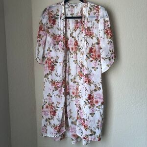 American Eagle Outfitters Medium Kimono Cardigan Rose Print Sheer Cottage Core